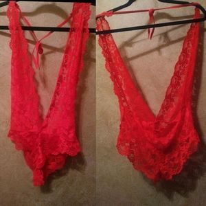 🍒3/$21 🆂🅰🅻🅴 RED LACE TEDDY, MEDIUM **LIKE NEW
